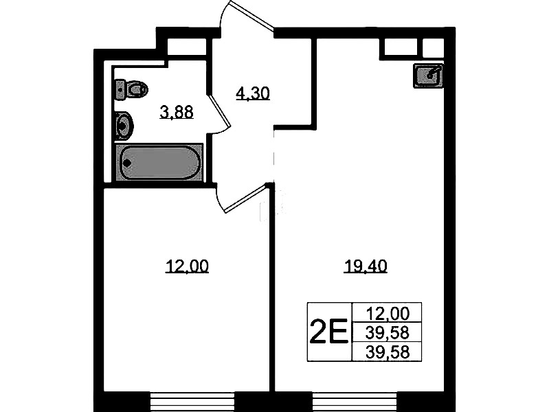 1-комнатная квартира 39.58 м², 2/12 эт., ЖК «Новые Лаврики»